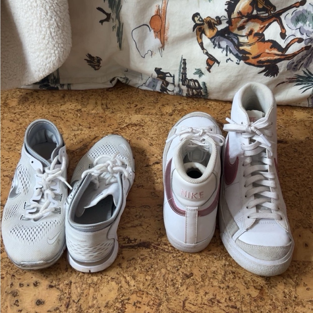 Nike White and Purple High-Top Sneakers